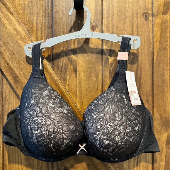 Cacique Cotton Boost Plunge Bra With Lace, 44C - Picture 2 of 4